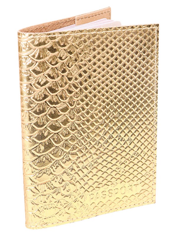 Обложка д/паспорта нат. кожа "Железный питон" золотой