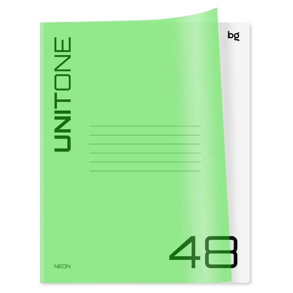 Тетрадь А5  48л. кл. "UniTone. Neon" пластик.обложка, неон салатовый /100/