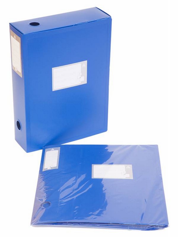 Короб архивный А4 пластик 100мм синий выруб. застежка