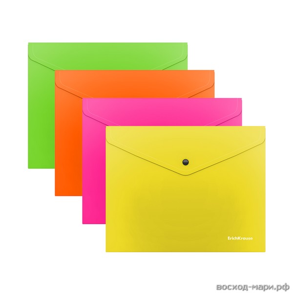 Папка-конверт B5 кнопка 180мкм прозр. Glossy Neon /12/