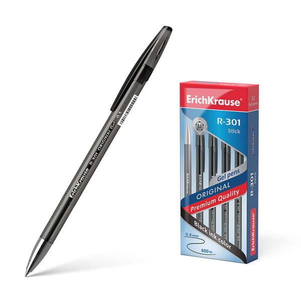 Ручка гел. черная 0,5мм "R-301 Gel Stick Original" /12/