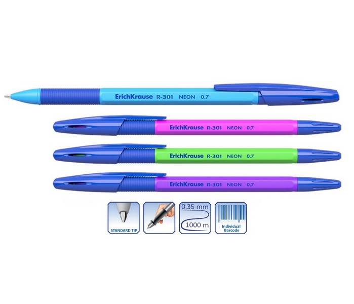 Ручка шар. синяя 0,7мм "R-301 Neon Stick&Grip" /50/