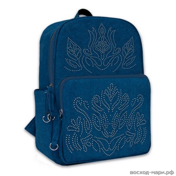 Рюкзак школьный "Голубой с узорами" джинс