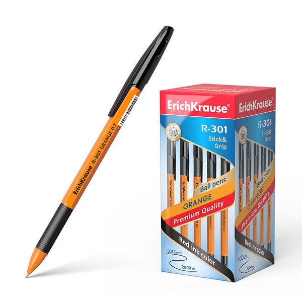 Ручка шар. черная 0,7мм "R-301 Orange Stick&Grip" /50/