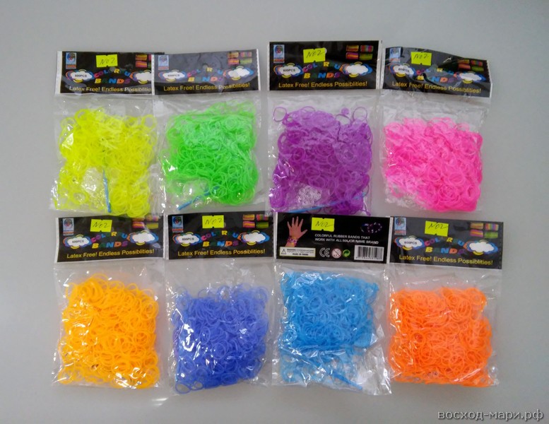 Набор цветных резиночек 600 резинок, фактурные/волнистые, в пакете ассорти