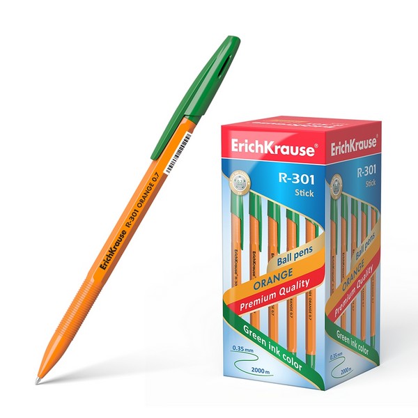 Ручка шар. зеленая 0,7мм "R-301 Orange Stick" /50/