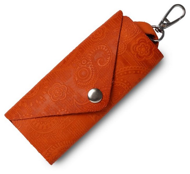 Футляр д/ключей нат. кожа 135×50×65 рыжая "Индийский орнамент"