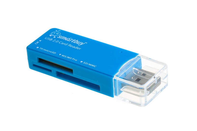 Картридер USB2.0 SD/MicroSD/MMC/M2 голубой  