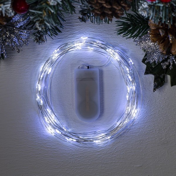 Электрогирлянда "Роса" 5м, 50 LED ламп, белый (батарейки в комплекте)